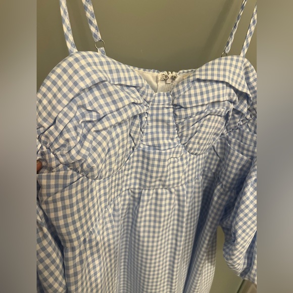 NWT blue gingham puff sleeve Offshoulder midi dress - Picture 9 of 9